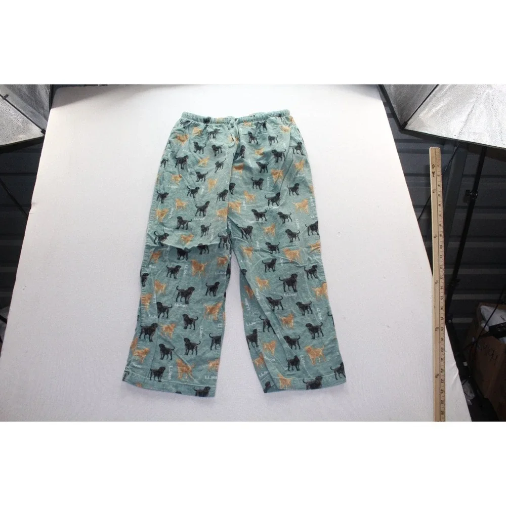 L.L.Bean Pajama Pants Womens Large Petite Teal Good Dog Print Lounge Drawstring